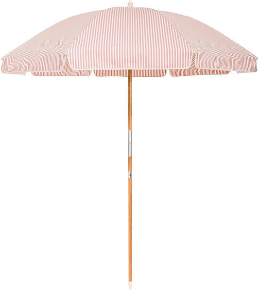 Business & Pleasure Co. Rio Umbrella Scalloped Brim For Beach, Patio or Picnic - 6' Boho Beach Umbrella, 7' Tall Wood Pole, UPF 50+