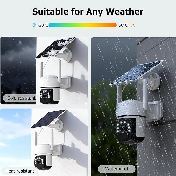Solar Security Cameras Wireless Outdoor, 4 Cam-Kit, 4MP Home Security System with Color Night Vision, 2.4G & 5G WiFi, 360° Pan & Tilt, 32GB Local Storage, No Subscription, Motion Detection, Spotlight
