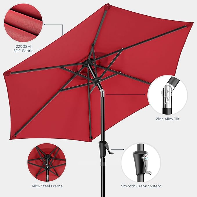 HOMSHADE Outdoor Patio Umbrella - Market Table Pool Deck Umbrella with Push Button Tilt, Crank, UPF50+ UV Protection and Sturdy Ribs, 3-Year Fade Resistance, 220GSM Solution-Dyed Fabric (No base)