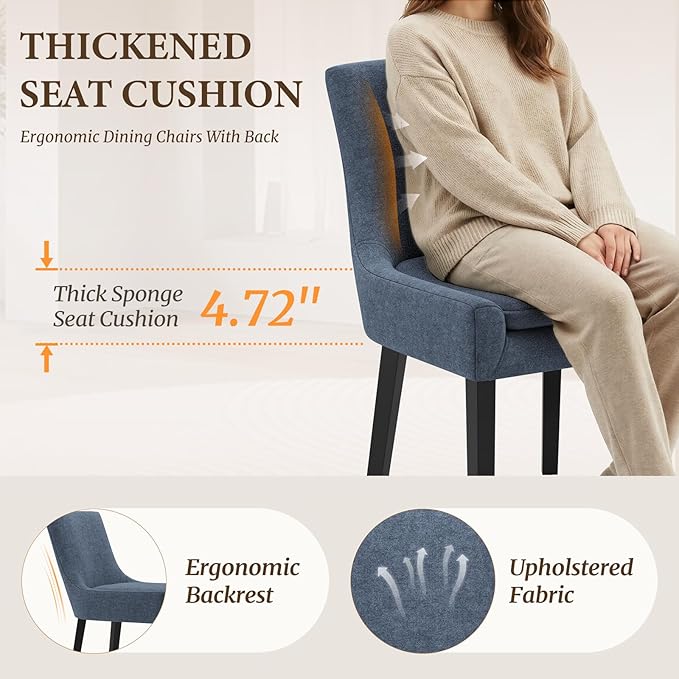 COLAMY Modern Dining Chairs Set of 6, Upholstered Corduroy Accent Side Leisure Chairs with Mid Back and Wood Legs for Living Room/Dining Room-Blue