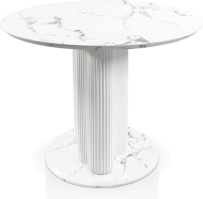 Homes: Inside + Out Elara Modern 39-inch Round Dining Table with Fluted Pedestal Base, Seats up to 4, for Home Kitchen, Living Room, White