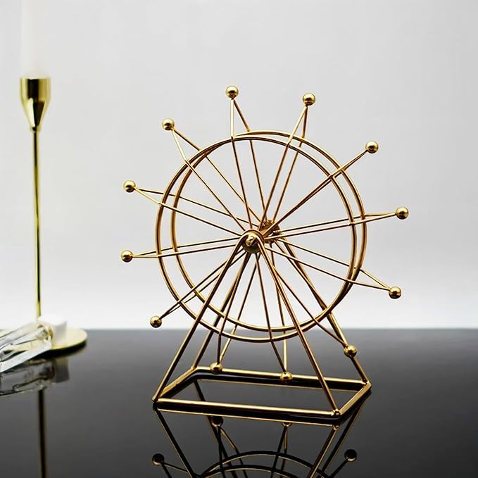 Ferris Wheel Bookshelf Decor – Gold Decor Modern Gift - Shelf Decor Accents Ornament - House Decorations Living Room - Fireplace Decor or Desk Decor - Entryway Decor. (Art Deco)
