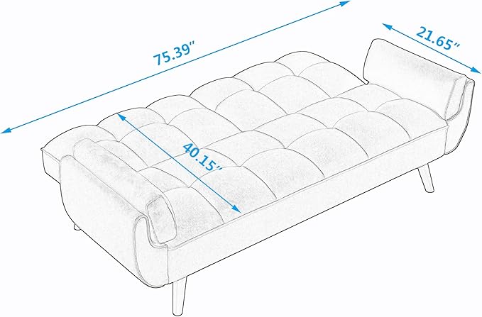 ERYE 75-Inch Linen Tufted Upholstered Futon Sofabed for Bedroom Living Room, Modern Convertible Futon Loveseat Sleeper Sofa Bed with Adjustable Backrest and Pillows | Easy to Assemble