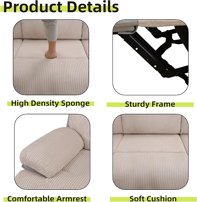 Power Reclining Sectional Sofa, 5 Seat Sectional Couch with Recliners, Soft Corduroy & Breathing Leather Sectional with 2 Recliners,USB Charging Ports,LED Light Strip, Living Room Furniture Set | Breathable material, LED Lighting