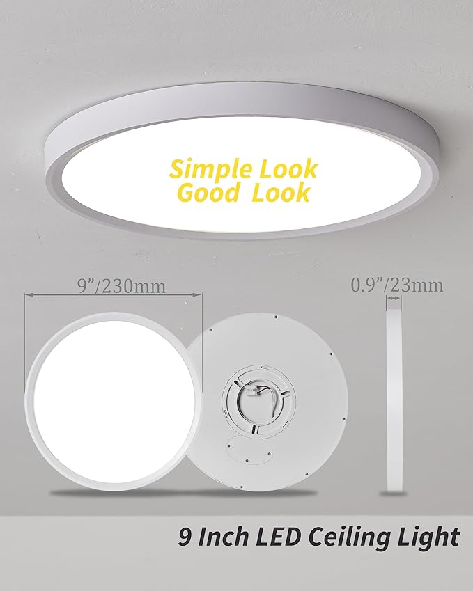 6pack 9 Inch Flush Mount Ceiling Light, 18w Led Ceiling Light, 3000k/4000k/6000k Selectable 1860lm Ceiling Light, Super Slim Led Light Fixture For Bedroom Kitchen Living Dining Room Office