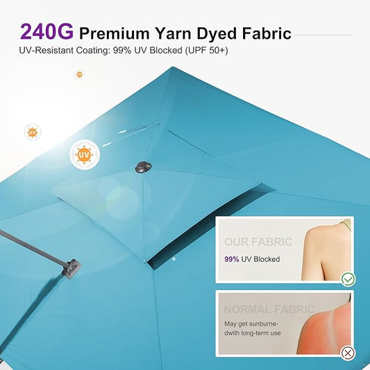 PURPLE LEAF 10' X 13' Outdoor Cantilever Umbrella Large Patio Hanging Double Top Rectangle Tilting Offset Umbrella with 360-degree Rotation for Outdoor Patio Pool Deck Turquoise Blue