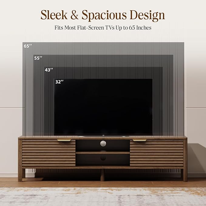 TV Stand for Living Room - up to 65 Inch TVs Mid Century Modern Entertainment Center with Storage and Adjustable Shelves, Media Console Table Walnut 59"