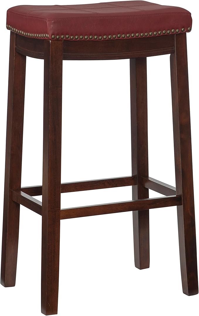 Linon Claridge Bar Stool, 32" x 18.75" x 13", Red