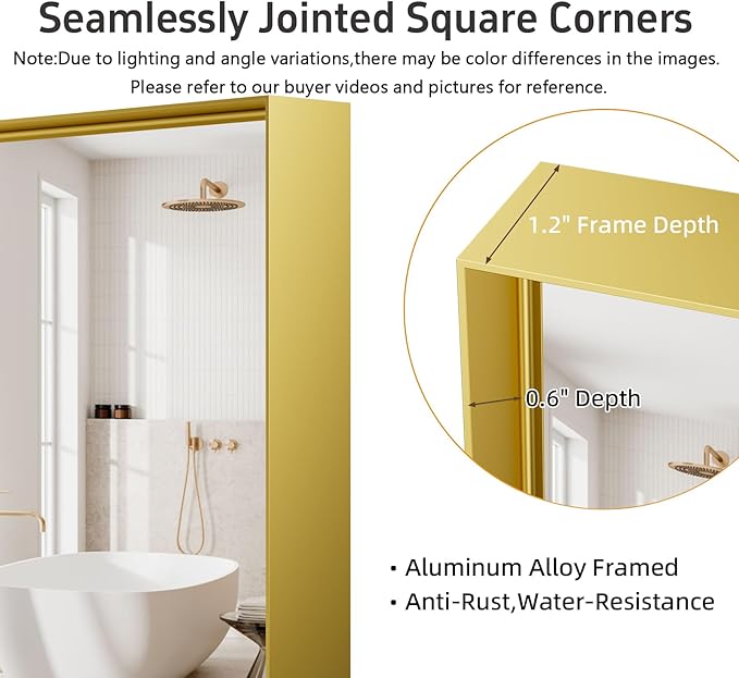 36x30 Inch Gold Bathroom Mirrors for Over Sink, Rectangular Vanity Mirror, Aluminum Framed Mirrors, Tempered Glass, High-Definition Wall Mounted Mirror (Horizontal/Vertical)