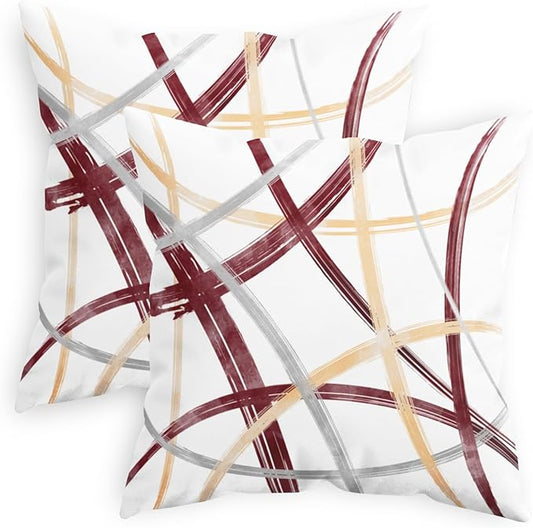 CaliTime Throw Pillow Cases Pack of 2 Cozy Fleece Arc-Shaped Abstract Geometric Lines Decorative Cushion Covers for Couch Bed Sofa Farmhouse Decoration 20 X 20 Inches Burgundy Dusty Pink Grey