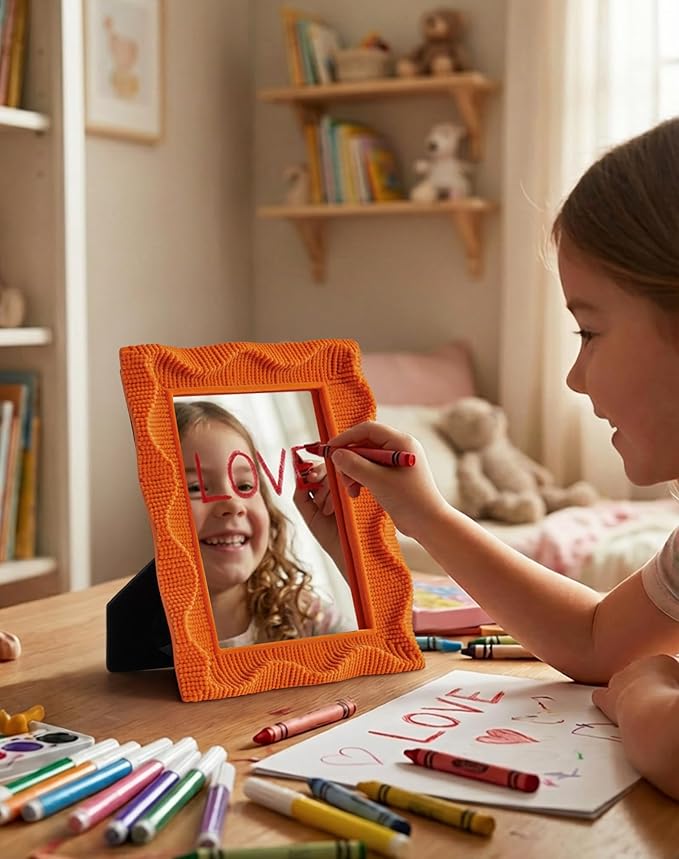 Funky Decorative Mirror for Desk and Art Gallery, 7.5x5.7 Small Wall Decor Mirror for Apartment Dorm Dresser Bedroom Nursery, Teen Girl Birthday Graduation Gift (Orange)