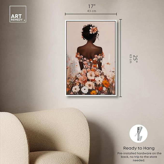 Autumn Bloom Dress Canvas Print Fashion Wall Decor by Art Remedy, White Frame, 16 x 24