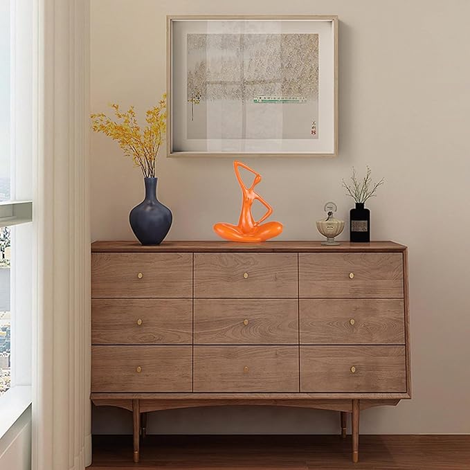 Orange Sculpture Woman Statue Abstract Art Female Statues, Modern Funky Home Decor Yoga - Orange Decor Accents, for Bookshelf Decorative Objects Shelves Office Shelf Desktop Figurines Decoration