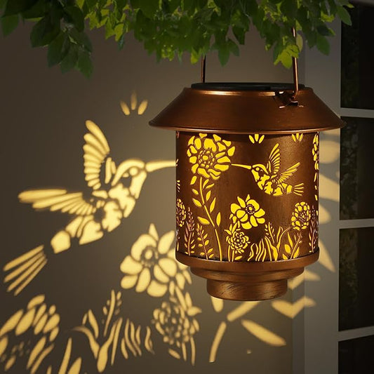 Solar Lantern Lights Outdoor Hanging, Solar Lights Outdoor Waterproof,Garden Decor Gifts for Women Mom,Metal Decoration Lanterns for Garden Patio(Hummingbird)