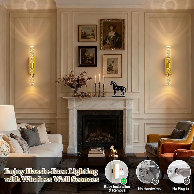 20000mAh Battery Operated Wall Sconces: 17 Inch Rechargeable Wall Lights Set of 2 with Arylic Shade - 3000K-6000K Dimmable Wireless LED Wall Lamp with Remote for Bedroom Bathroom Hallway Living Room
