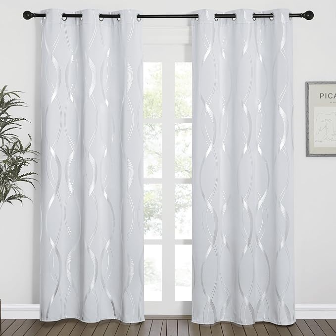 NICETOWN Room Darkening Curtains for Living Room - Easy Care Solid Thermal Insulated Grommet Room Darkening Curtains/Panels/Drapes for Bedroom Decoration (2 Panels, 34 by 84, Greyish White)