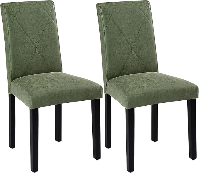 VECELO Upholstered Dining Chairs Set of 2, Modern PU Leather and Solid Wood Legs & High Back for Kitchen/Living Room- Green