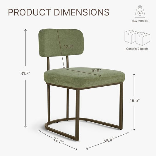 Dining Chairs Set of 4, Upholstered Modern Kitchen Chairs with Ergonomic Backrest, Fabric Cushion Seat & Wire Drawing Metal Legs for Living Room, Restaurant, and Café, Olive, 2Boxs