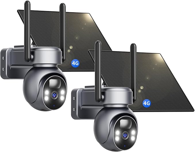 LIWAN 4G LTE Cellular Security Camera Wireless Outdoor, Solar No WiFi Security Camera, 360° Full Cover, 2K Color Night Vision, 2 Way Talk, PIR Motion Sensor, Built-in SIM Card, 2 Pack