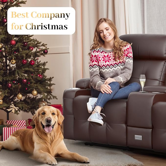 Reclining Loveseat, Massage Loveseat Recliner Sofa Heavy Weight Capacity, RV Love Seat Chair Clearance with Console, USB, Type C Port, Storage, Cup Holders, Wall Hugger Couch (Brown, 2+1)