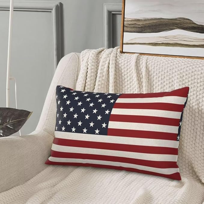 BETGINY 4th of July Pillow Covers 12x20 Set of 2, American Flag Patriotic Decorations Throw Pillow Covers Linen Farmhouse Independence Day Cushion Case for Couch Sofa Summer Home Outdoor Decor