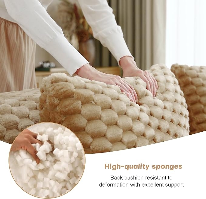 KEIKI 146" Oversized 4-Seater Boneless Couches for Living Room, Deep Seat Modular Sectional Velvet Sofa L-Shaped, Cloud Soft Foam No Assembly Family Lounge Couch, Modern Comfort Design, Light Camel