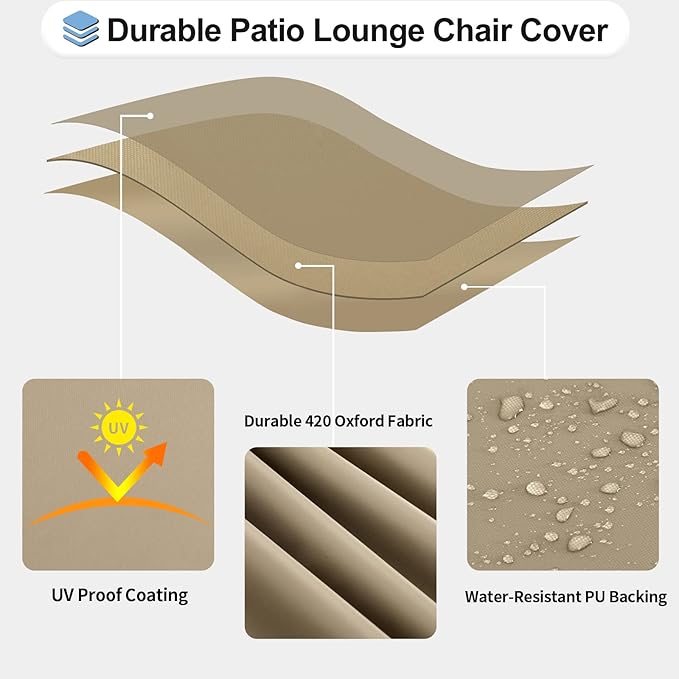 OutdoorLines Outdoor Waterproof Patio Chaise Lounge Chair Cover - UV Resistant Lounger Covers Heavy Duty Weatherproof Patio Sofa Furniture Covers, 1 Pack, 68Wx30Dx30H Inches, Camel