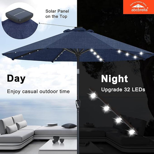 ABCCANOPY OLEFIN® 5-Year No Fading Patio Umbrella with Solar Lights (Navy Blue)