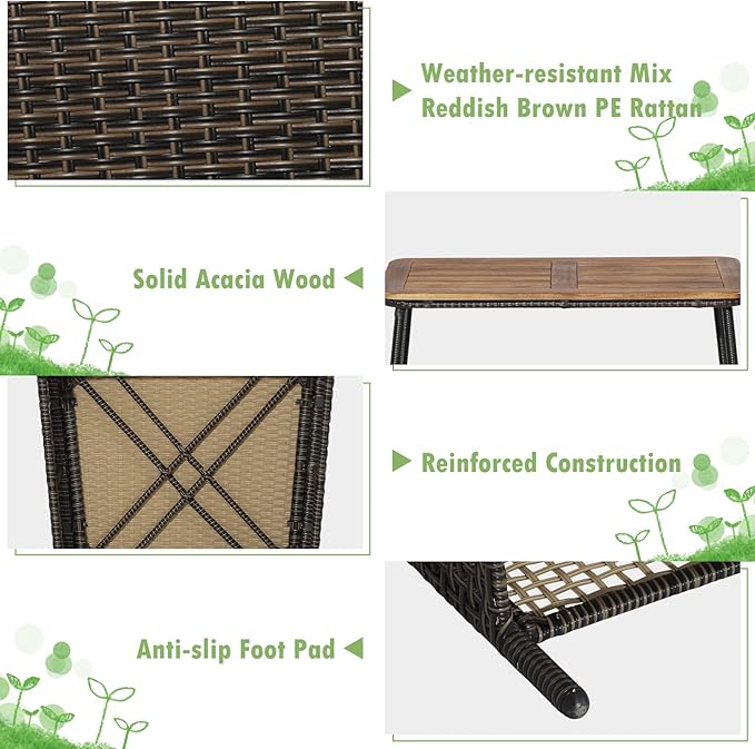 Tangkula 4 Pieces Patio Furniture Set, Outdoor PE Wicker Conversation Set with 2-Tier Coffee Table, Acacia Wood Tabletop & Extra Storage Shelf, Outdoor Furniture Sofa Set w/Cushions (1, Off White)