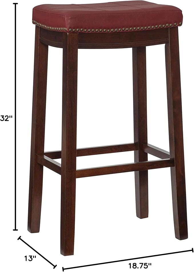 Linon Claridge Bar Stool, 32" x 18.75" x 13", Red
