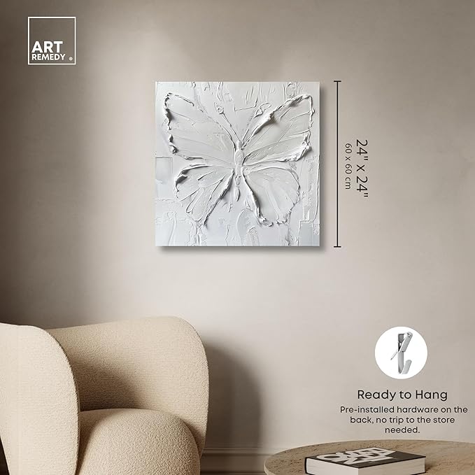 Art Remedy White Butterfly Canvas Elegant White Gold Wall Art, Gallery Wrapped, 24" x 24"