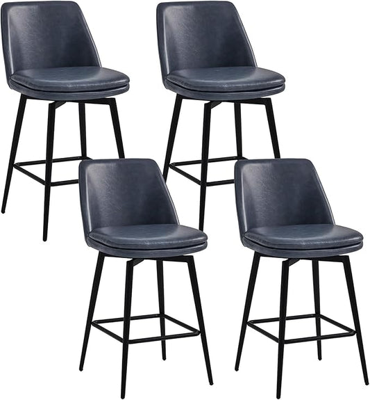 CHITA Swivel Bar Stools, 27.2" Counter Height Bar Stools Set of 4, FSC Certified Upholstered Modern Counter Stools, Metal Legs, Faux Leather, Blue
