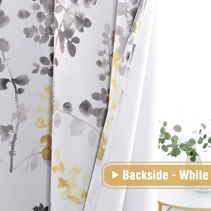 H.VERSAILTEX Curtains for Bedroom Room Darkening Curtains 84 Inch Length 2 Panels Set Thermal Insulated Drapes for Living Room Vintage Classical Floral Pattern Window Treatments, Grey and Yellow