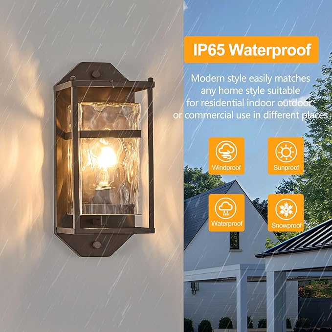 Brown Outdoor Wall Sconce,Waterproof Exterior Light Fixture with Glass Shades & E26 Sockets, Porch Wall Mount Lighting Brightens to Garage,Patio,Front Door