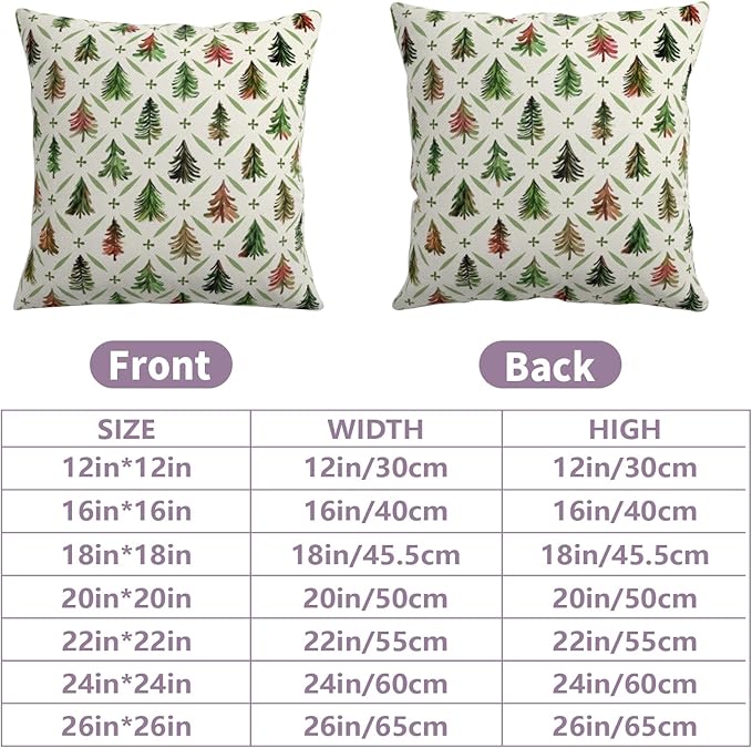 Christmas Throw Pillow Covers 18x18 Set of 2 Watercolor Green Red Xmas Tree Rustic Style Print Decorative Pillow Cases Winter Farmhouse Holiday Outdoor Pillowcase for Couch Sofa Porch