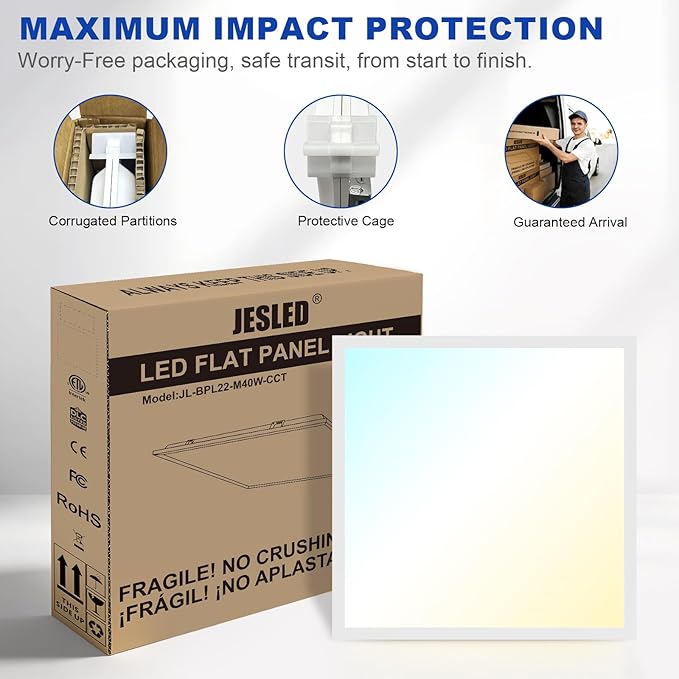 JESLED 6Pack 2x2 led Flat Panel Light, 6000LM, Drop Ceiling Lights Fixture for Office Kitchen Basement Laundry, 15W/20W/25W/30W/40W Selectable, 5CCT Switchable, 0-10V Dimmable, DLC ETL Listed