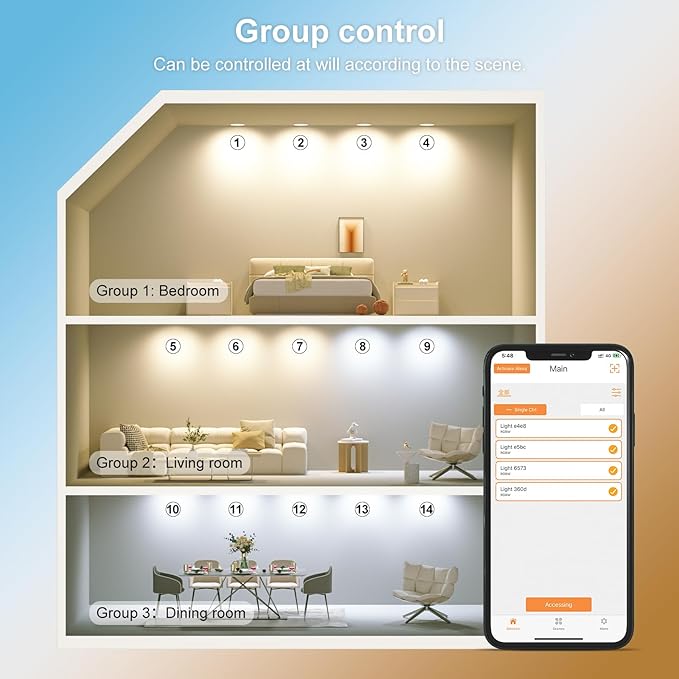 Smart Recessed Lighting 4 Inch Canless LED Recessed Ceiling Light with Junction Box work with Alexa, 2700K~6000K 5CCT Selectable,12W 1000LM High Brightness Wafer Downlight Dimming by Bluetooth-6Pack