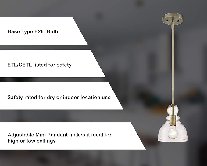 Ciata Lighting 1-Light Indoor Adjustable Mini Pendant Light Base - Antique Brass Pendant Light - Indoor Pendant Light Fixtures (2 Pack)