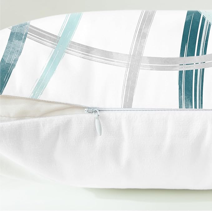 CaliTime Throw Pillow Cases Pack of 2 Cozy Fleece Arc-Shaped Abstract Geometric Lines Decorative Cushion Covers for Couch Bed Sofa Farmhouse Decoration 26 X 26 Inches Teal Turquoise Grey