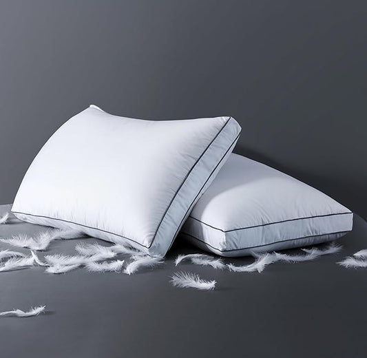 ELNIDO QUEEN Goose Feather Down Fiber Pillows Queen Size Set of 2，Luxury Hotel Collection Bed Pillows for Sleeping， Down Surrounded Pillows 2 Pack, Soft ＆ Fluffy for Side, Back Sleepers 20x30 in