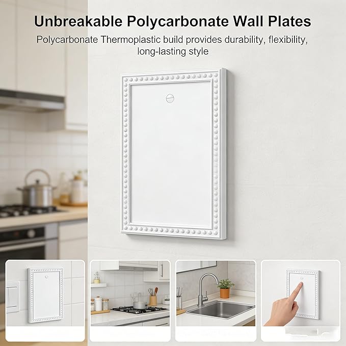 20 Pack Mid-Size Blank Wall Plates 1-Gang blank Switch Outlet Electrical Cover Plate Unbreakable Thermoplastic Faceplate for Light Receptacle Outlet Switch, Classic Beaded Relief Design, White