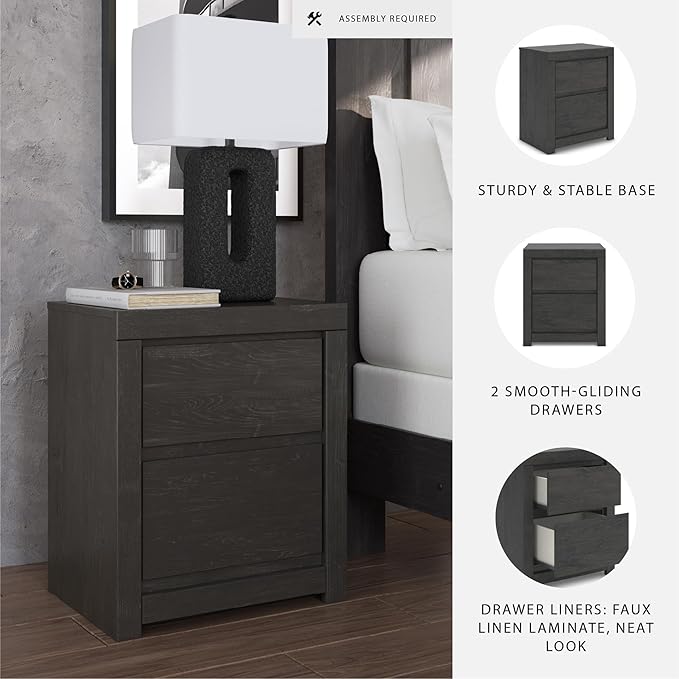 Signature Design by Ashley Parlayon Retro 2-Drawer Nightstand with USB Ports, Gray