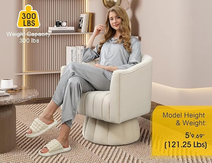 Swivel Accent Chair Set of 2,Mid Century 360° Swivel Barrel Chair,Fluffy Velvet Fabric Chairs,Round Club Arm Chair,Upholstered Single Sofa Seating for Home,Living Room, Bedroom,Waiting Room