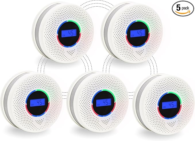 10-Year Battery Wireless Interconnected Smoke and Carbon Monoxide Detector, Smart Interlink Smoke CO Alarm with Digital Display, Fire and CO Combo Alarm for Home (5 Pack)