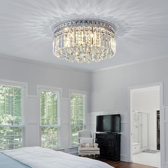 Saint Mossi 8-Lights Crystal Chandelier Light Fixture with K9 Crystals, Modern Flush Mount Ceiling Light Fixtures Modern Chandelier for Bedroom,Dining Room,Livingroom,H8 x D18
