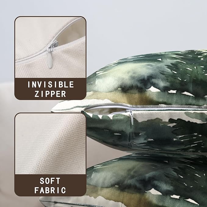 Watercolor Green Tree Throw Pillow Covers 20x20 Pine Tree Pillow Cases 2 Pcs Rustic Style Nature Forest Pillow Protector Winter Christmas Square Linen Decorative Pillow Covers for Couch