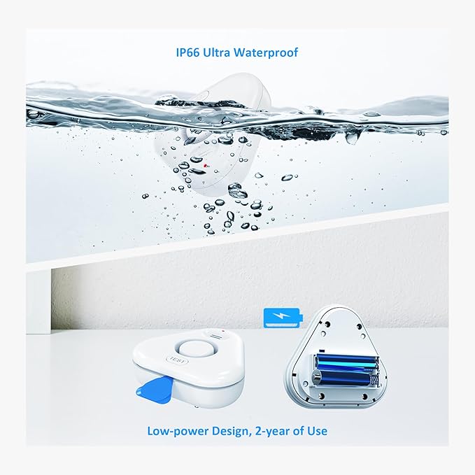 Stechro Upgraded Water Leak Detector, 0-120dB Water Sensor Alarm, IP66 Water Leak Detectors for Home with Water Leakage/Drip Detection Modes, Avoid Flooding in Basement Bathroom Kitchen Toilet Laundry