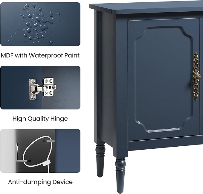 RoyalCraft Buffet Cabinet with 3 Drawers & 2 Doors, Vintage Sideboard with Storage, Mid Century Modern Painted Coffee Bar Table for Entryway, Living Room, Dining Room, Blue