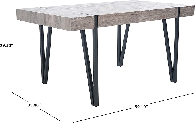 SAFAVIEH Home Collection Alyssa Mid-Century Rustic Industrial Dining Room Table DTB7000C, Grey Oak/Black Legs