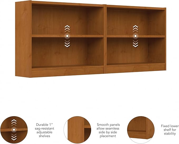Bush Furniture Universal Small 2 Shelf Bookcase in Natural Cherry - Set of 2, Matching Storage and Display Bookshelves for Home Office or Living Room Organization